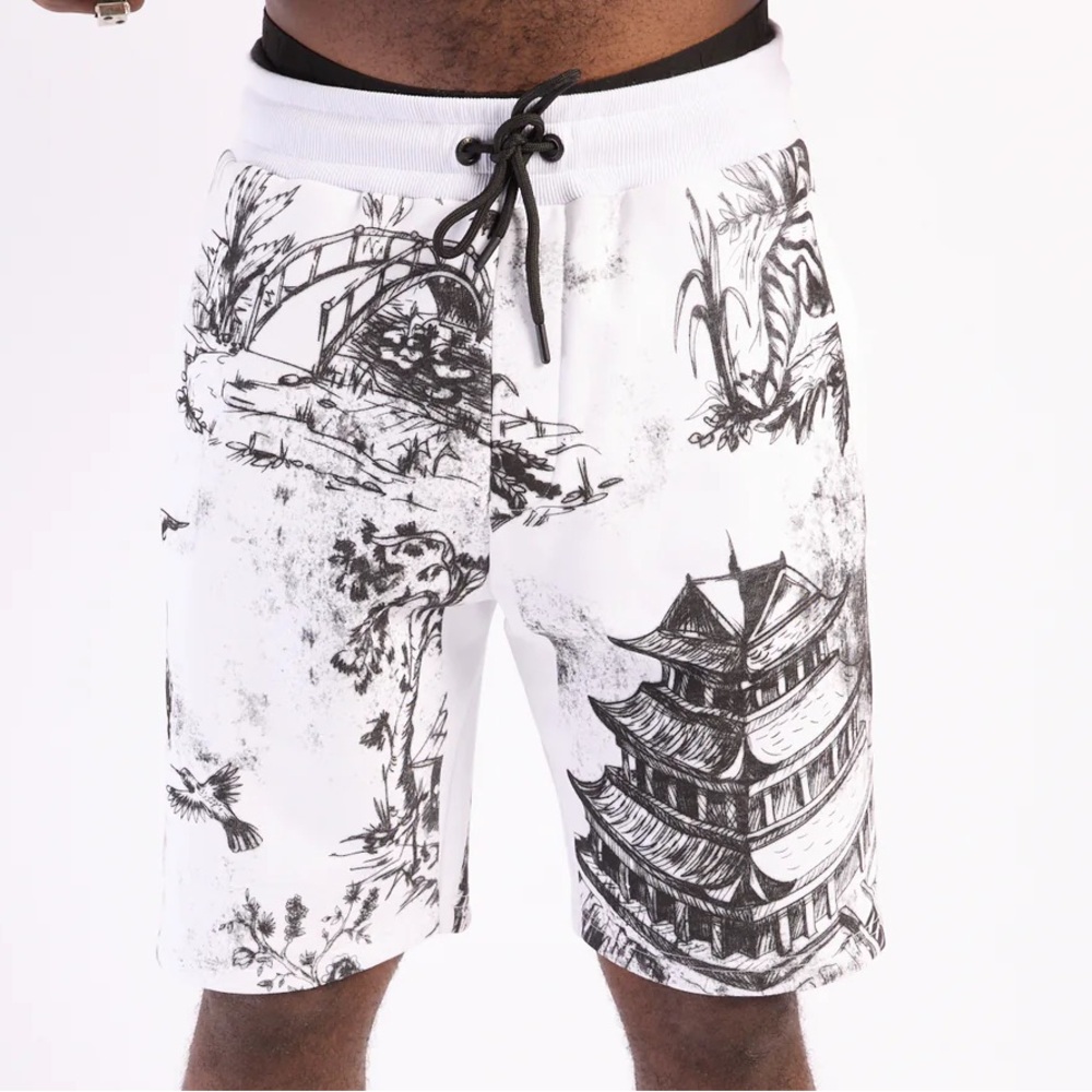 Left Point White & Black CH Print Shorts
